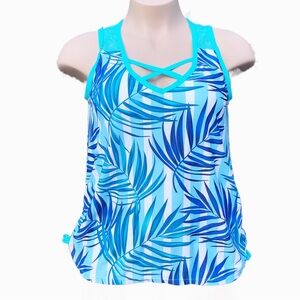 Tropical Lace Women’s Swimsuit Bathing Suit Stripe Bikini Tankini Top L 12 14